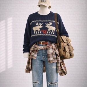 Vintage Abercrombie Reindeer Knit Sweater 🦌❄️ Y2K Lodge Core